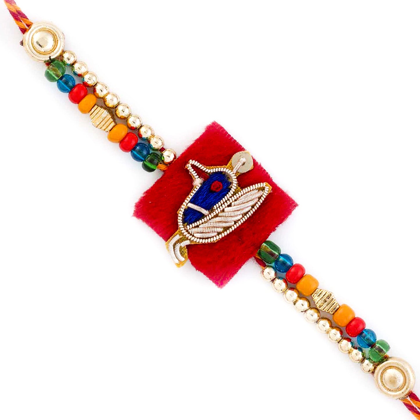 Aapno Rajasthan Zardosi work Peacock Rakhi with Golden Beads - Default Title (PRS18431)