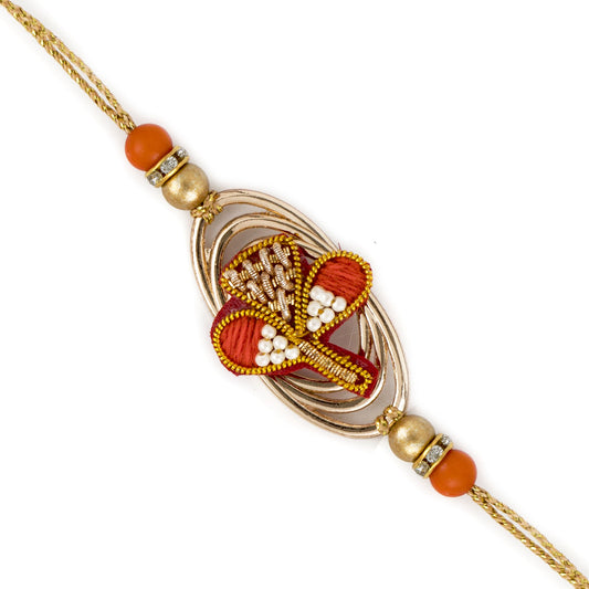 Aapno Rajasthan Metallic Base Flower Zardosi Rakhi with Golden Beads - Default Title (PRS1850)