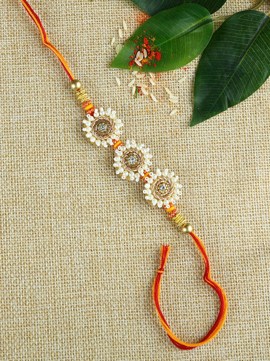 Tri-Flower Embellished Beads Handcrafted Rakhi - Default Title (PRS21021)