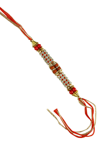 Handcrafted Auspicious Mauli Rakhi with Beads and Rudraksha - Default Title (PRS21027)