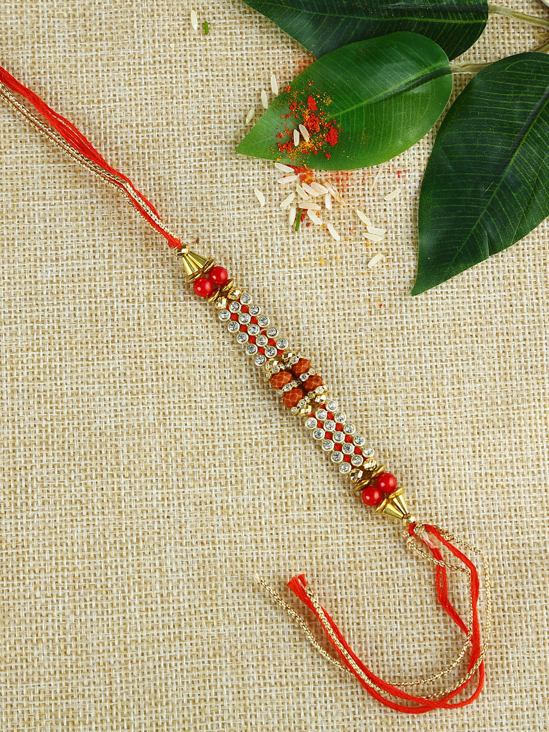 Handcrafted Auspicious Mauli Rakhi with Beads and Rudraksha - Default Title (PRS21027)