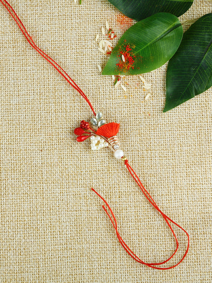 Red Themed Stylish Handcrafted Beads Rakhi - Default Title (PRS21032)