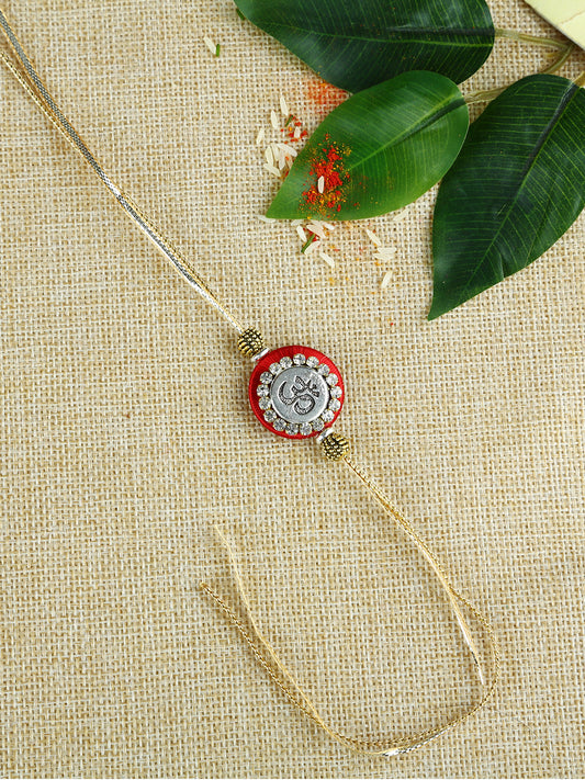 Om Inscribed Red and Golden Handcrafted Rakhi - Default Title (PRS21033)