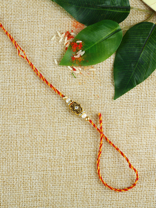 Traditional Golden Bead Handcrafted Mauli Rakhi - Default Title (PRS21036)