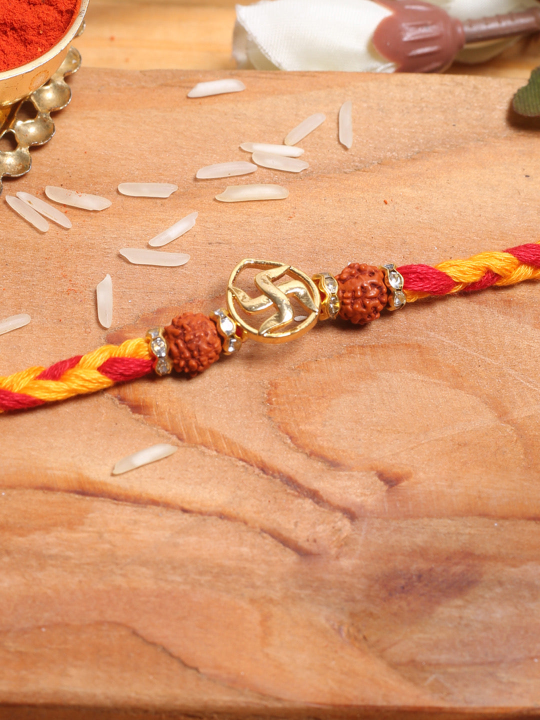 Rudraksha Rakhi with Swastika in Golden - Default Title (PRS2163)
