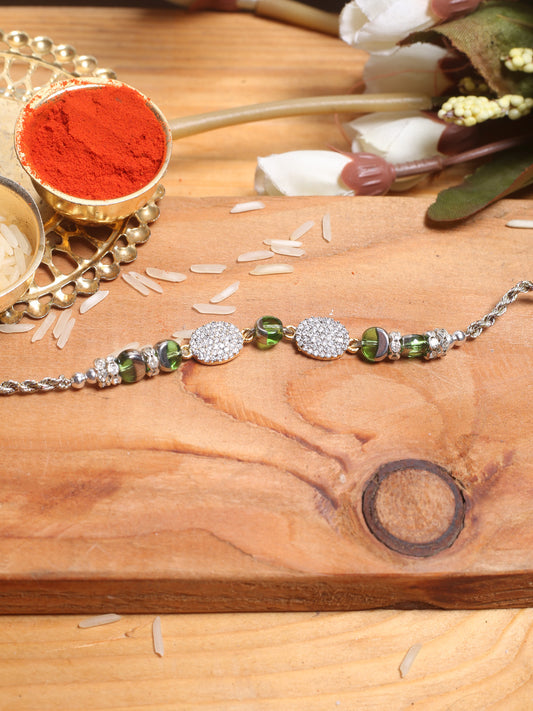 Green Beads and Handcrafted Diamond Rakhi - Default Title (PRS2164)