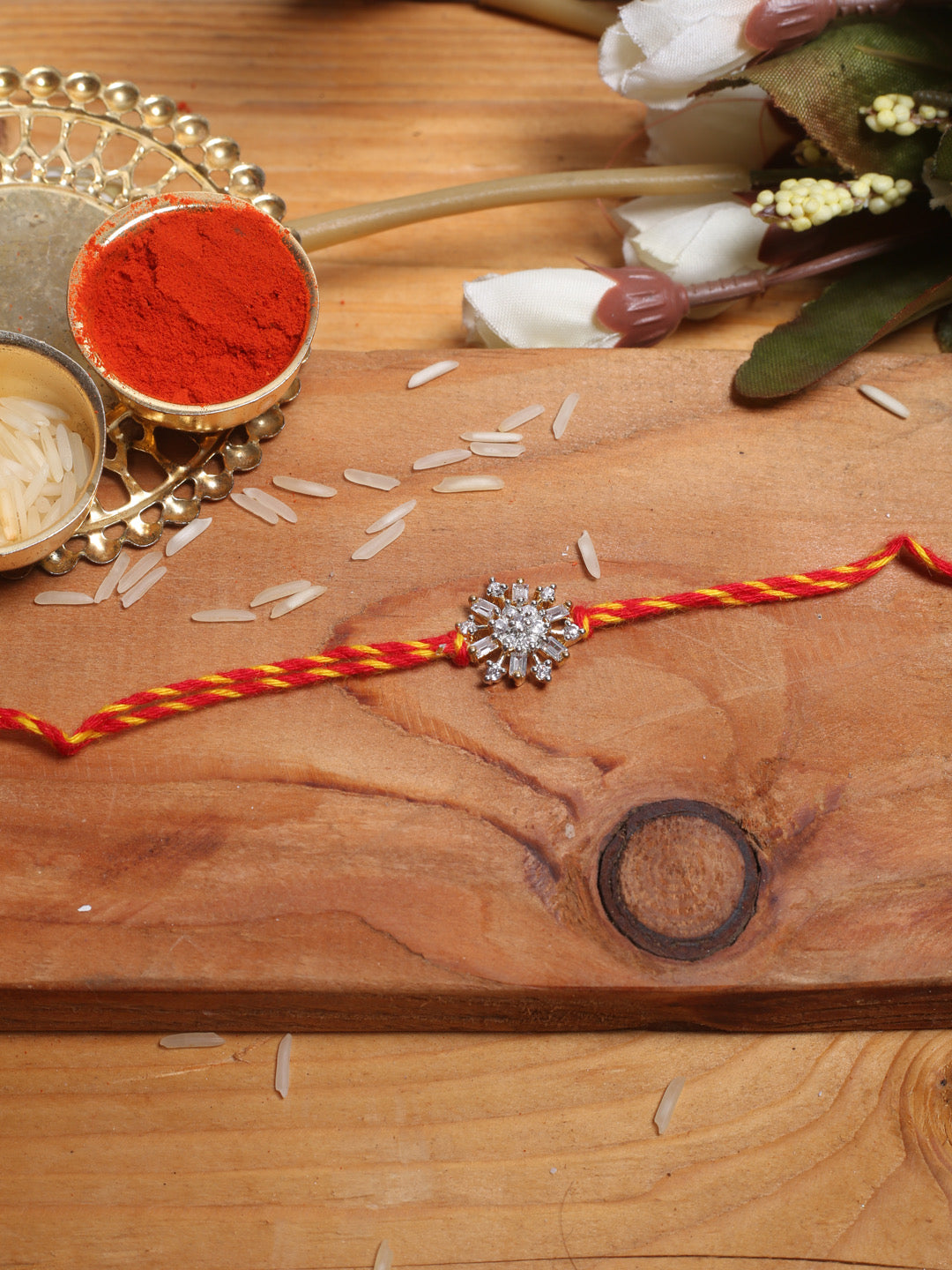 Traditional Diamond and Silver Beaded Mauli Rakhi - Default Title (PRS2166)