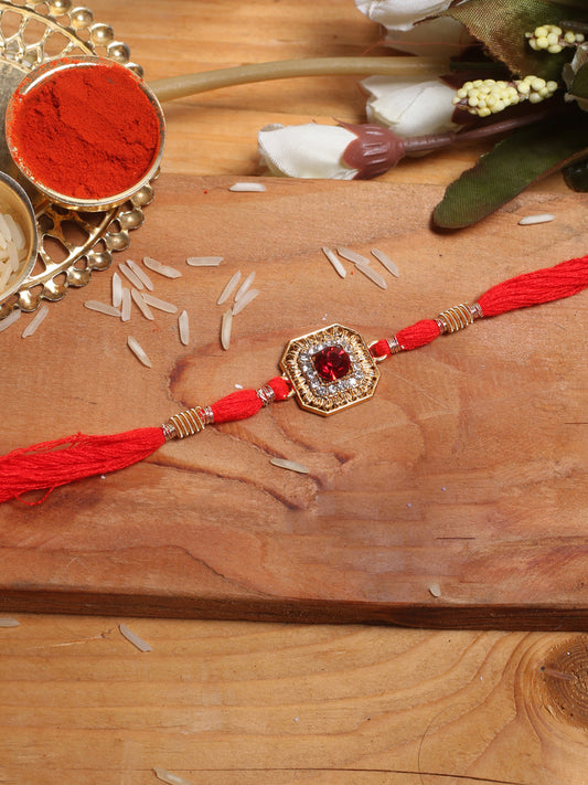 Red Diamond Embellished Handcrafted Rakhi - Default Title (PRS2171)