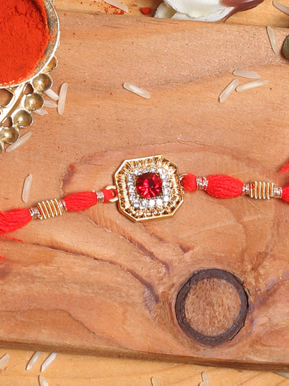 Red Diamond Embellished Handcrafted Rakhi - Default Title (PRS2171)