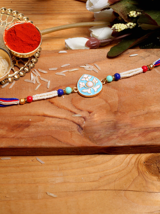 Drop Shaped Blue Floral Rakhi - Default Title (PRS2172)