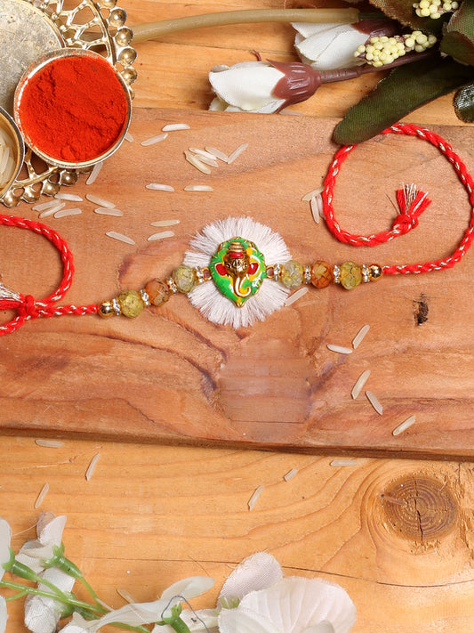 Lord Ganesha on Leaf Embellished Rakhi - Default Title (PRS2174)