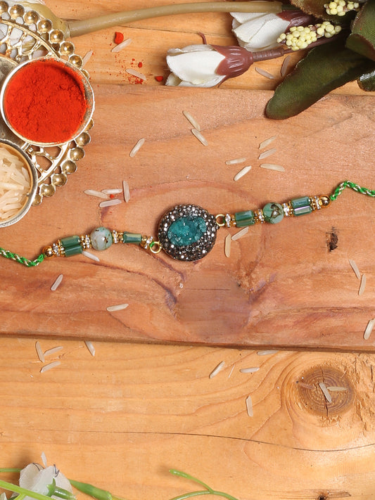 Blue and Silver Crystal Stones Embellished Rakhi - Default Title (PRS2175)