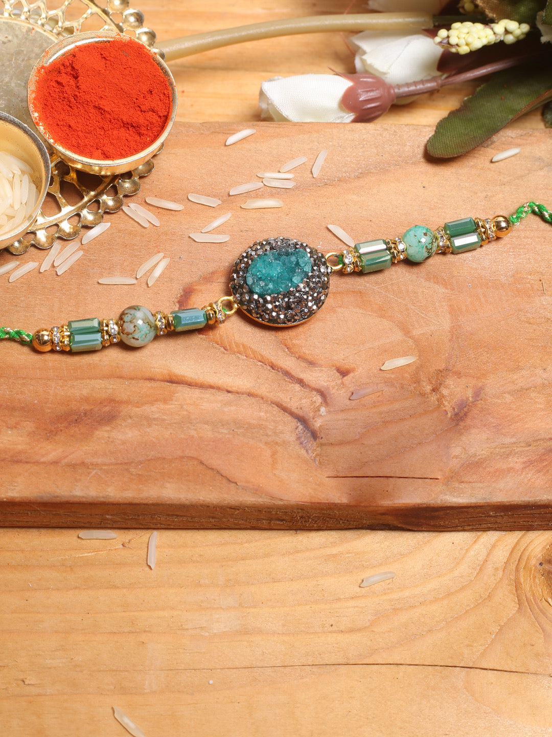 Blue and Silver Crystal Stones Embellished Rakhi - Default Title (PRS2175)