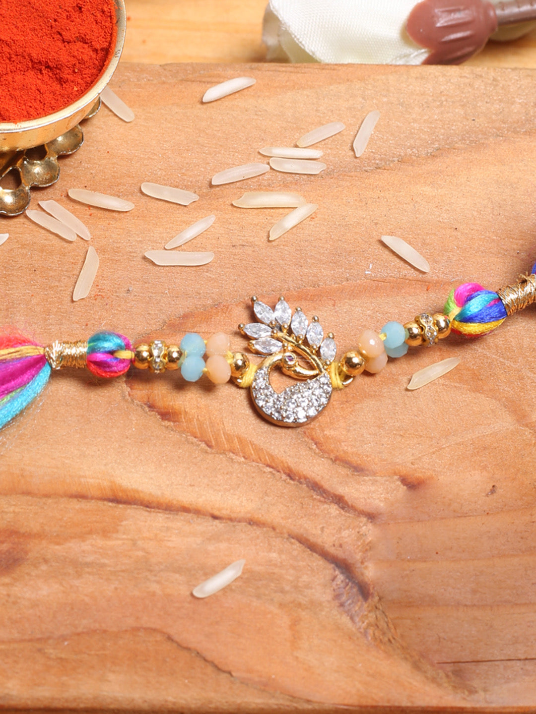 Diamond Peacock Handcrafted Colorful Thread Rakhi - Default Title (PRS2178)