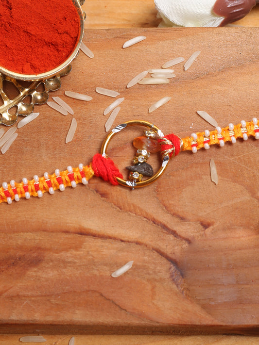 Stylish Golden Ring Embellished with Stone Rakhi - Default Title (PRS2179)