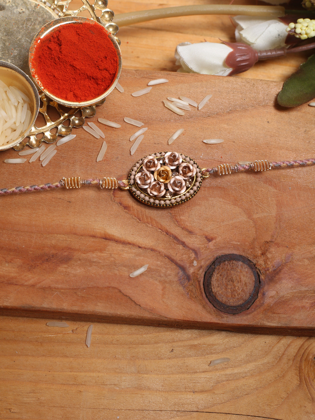 Copper Golden and Pink Roses Elegant Rakhi - Default Title (PRS2180)