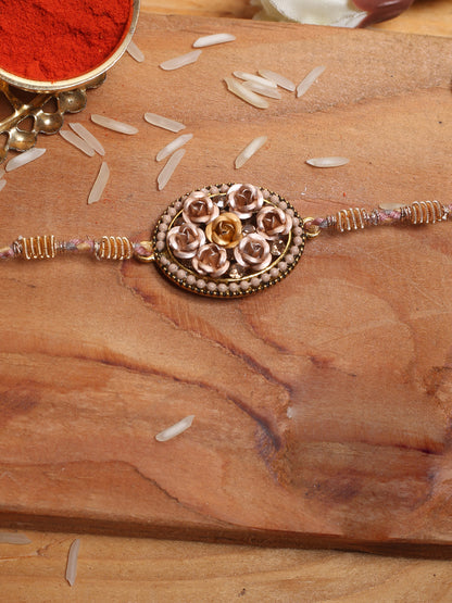 Copper Golden and Pink Roses Elegant Rakhi - Default Title (PRS2180)