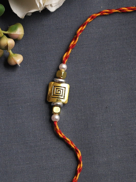 Square Spiral Golden Rakhi - Only Rakhi (PRS2201)