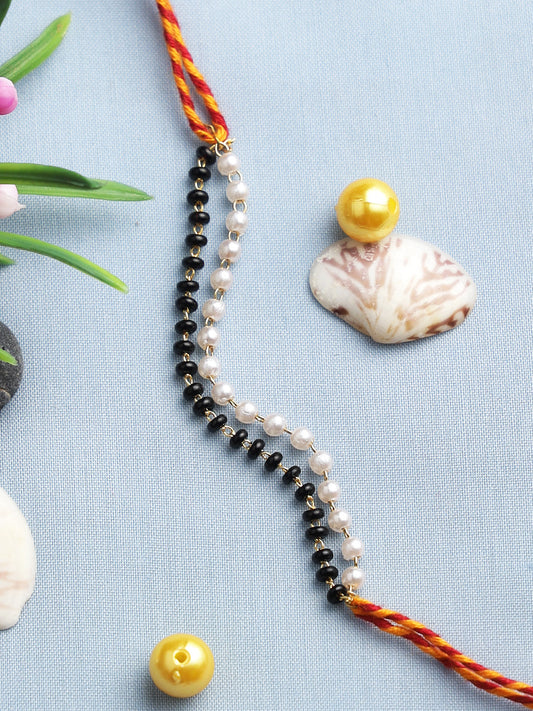 Black and White Beaded Chain Rakhi - Only Rakhi (PRS2203)