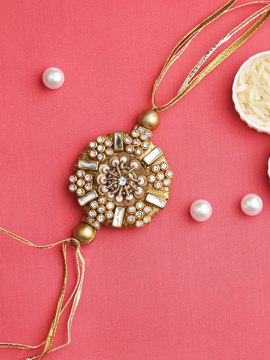 Designer Golden Flower Rakhi - Only Rakhi (PRS2209)