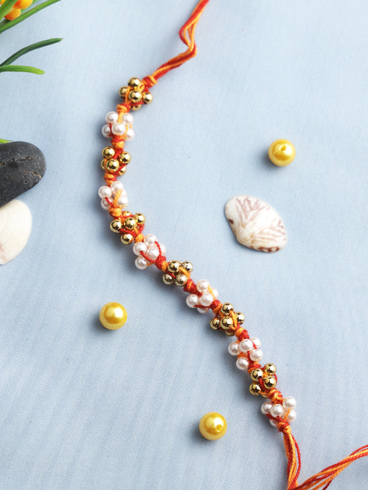 Beautiful Golden and White Beads Rakhi - Only Rakhi (PRS2210)