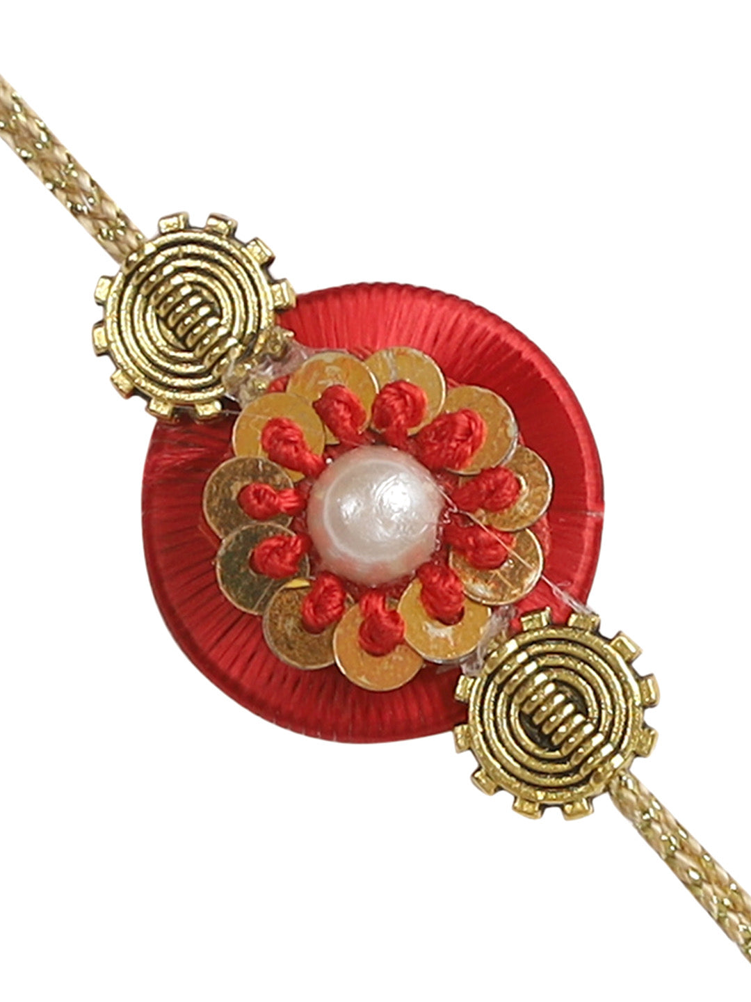 Red Base with Golden Sequins Rakhi - Only Rakhi (PRS2212)