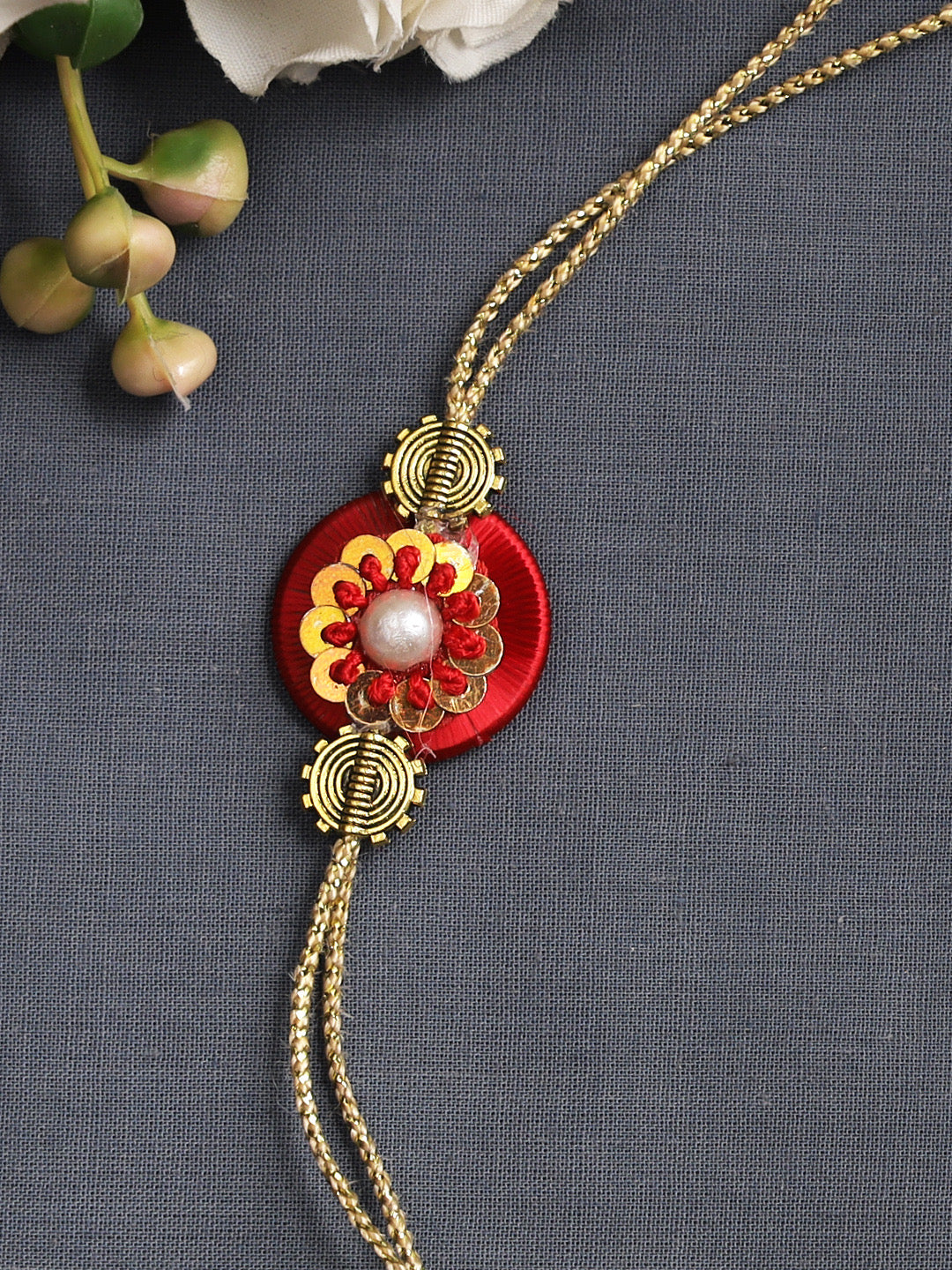 Red Base with Golden Sequins Rakhi - Only Rakhi (PRS2212)