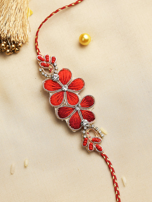 Red Two Flowers Fusion Rakhi - Only Rakhi (PRS2214)