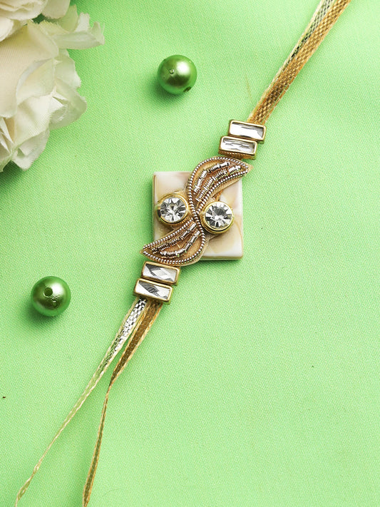 Designer Diamonds and Zardosi Work Brown Rakhi - Only Rakhi (PRS2219)