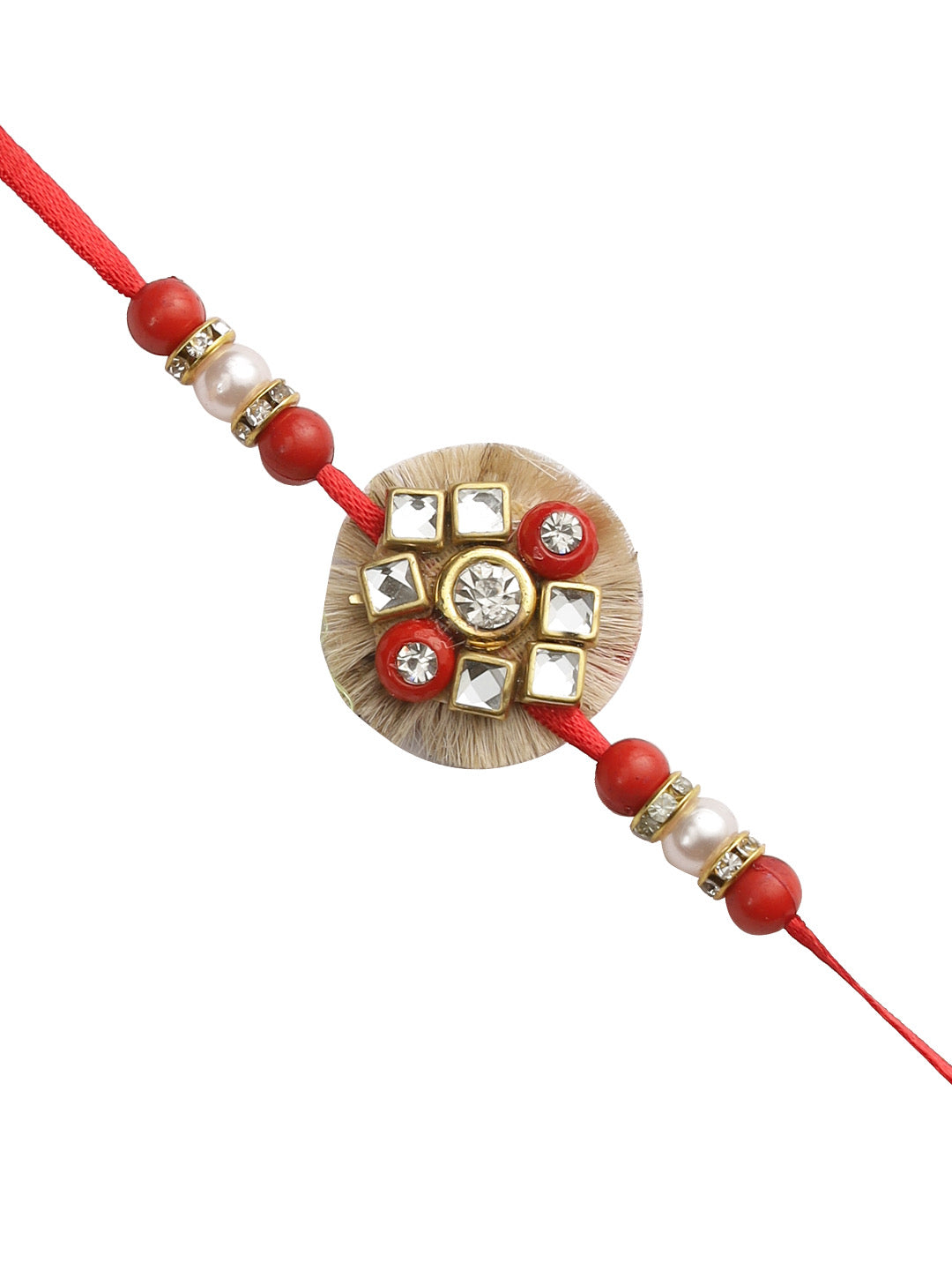 Handcrafted Red Beads Rakhi with Kundan Meena - Only Rakhi (PRS2220)