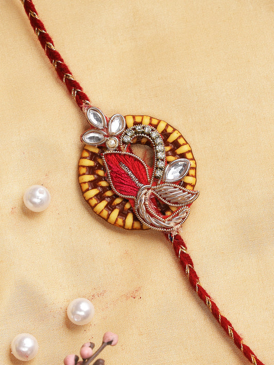 Traditional Floral Rakhi with Kundan Meena - Only Rakhi (PRS2223)