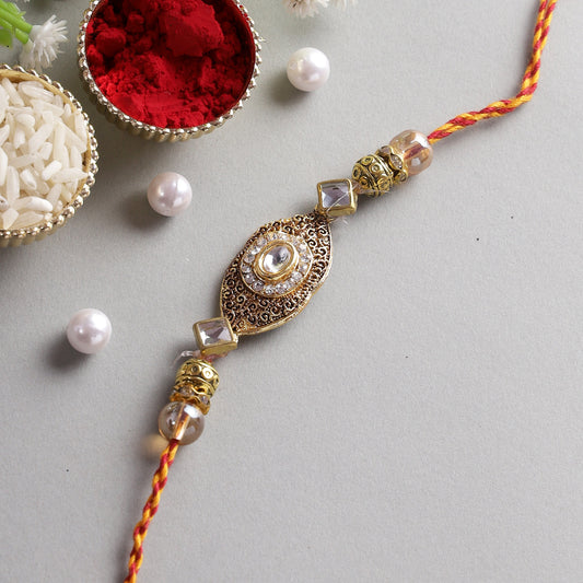 Kundan Stud Golden Rakhi - Only Rakhi (PRS2226)