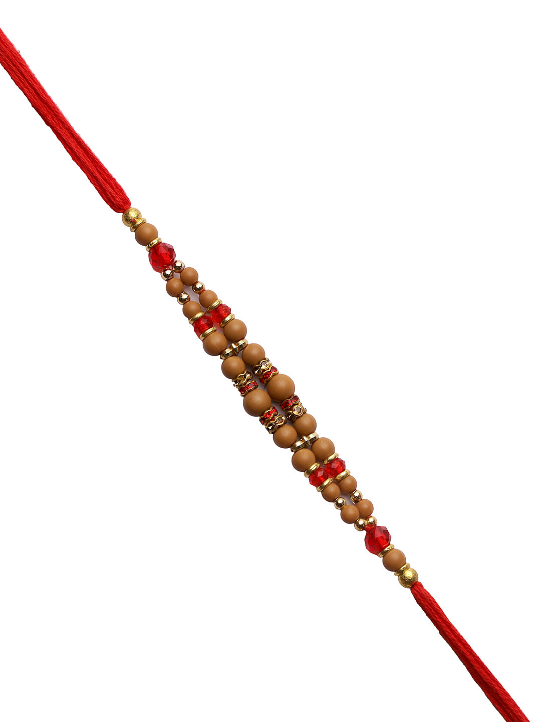 Auspicious Wooden Beaded Rakhi with Golden Rings - Only Rakhi (PRS2231)