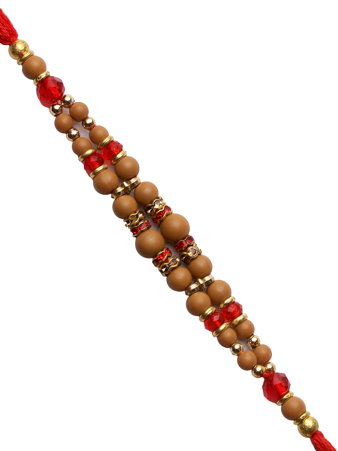 Auspicious Wooden Beaded Rakhi with Golden Rings - Only Rakhi (PRS2231)