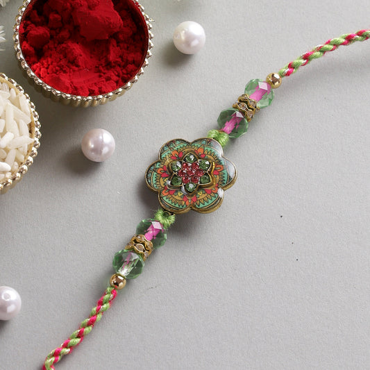 Green & Pink Stone Stud Bhaiya Rakhi - Only Rakhi (PRS2233)