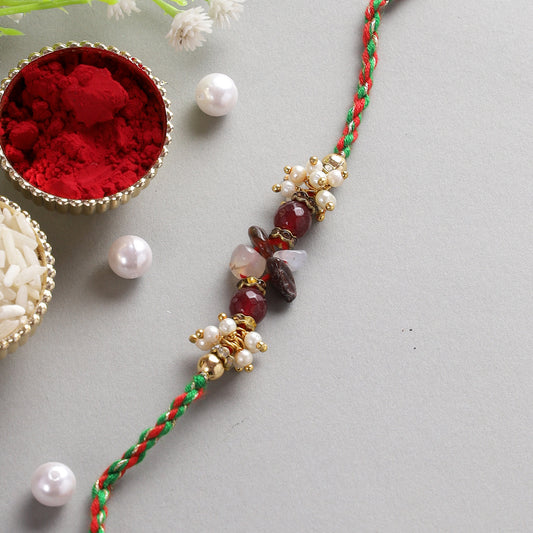 Red & White Beads Bhaiya Rakhi - Only Rakhi (PRS2234)