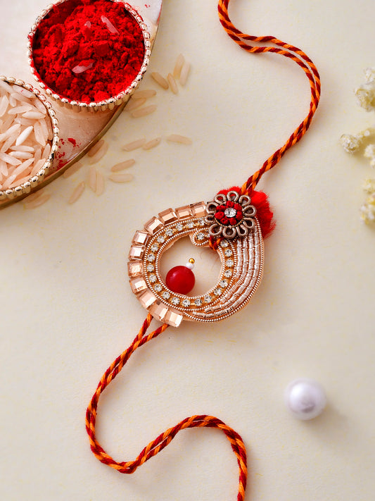 Kundan and Beads Embellished Royal Rakhi - Only Rakhi (PRS2302)