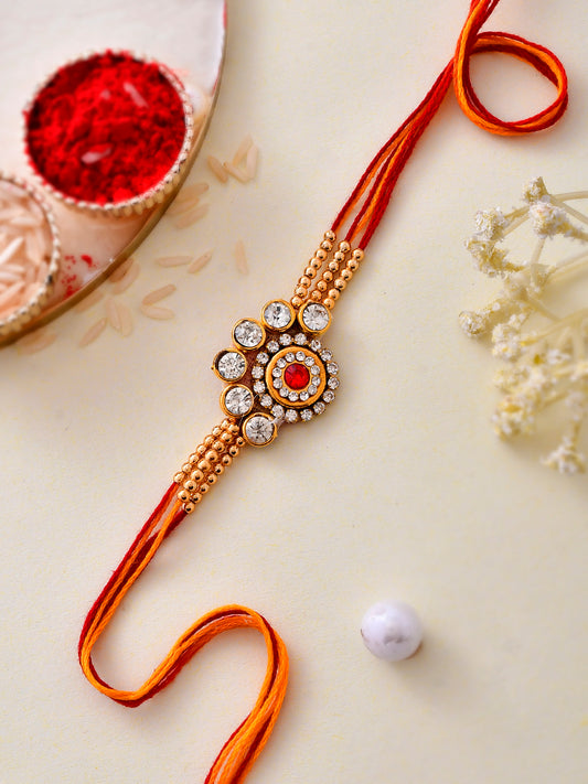 Kundan & Beads Woven Traditional Rakhi - Only Rakhi (PRS2307)