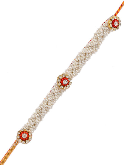 Unique Stone Flower with White Beads Designer Rakhi - Only Rakhi (PRS2308)
