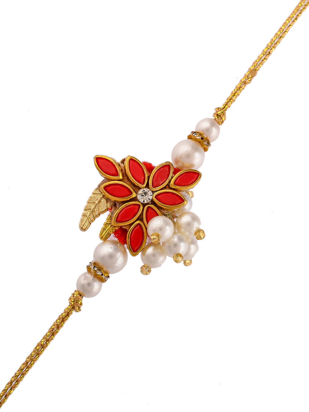 Pearl & Beads Embellished Patterned Metallic Rakhi - Only Rakhi (PRS2310)