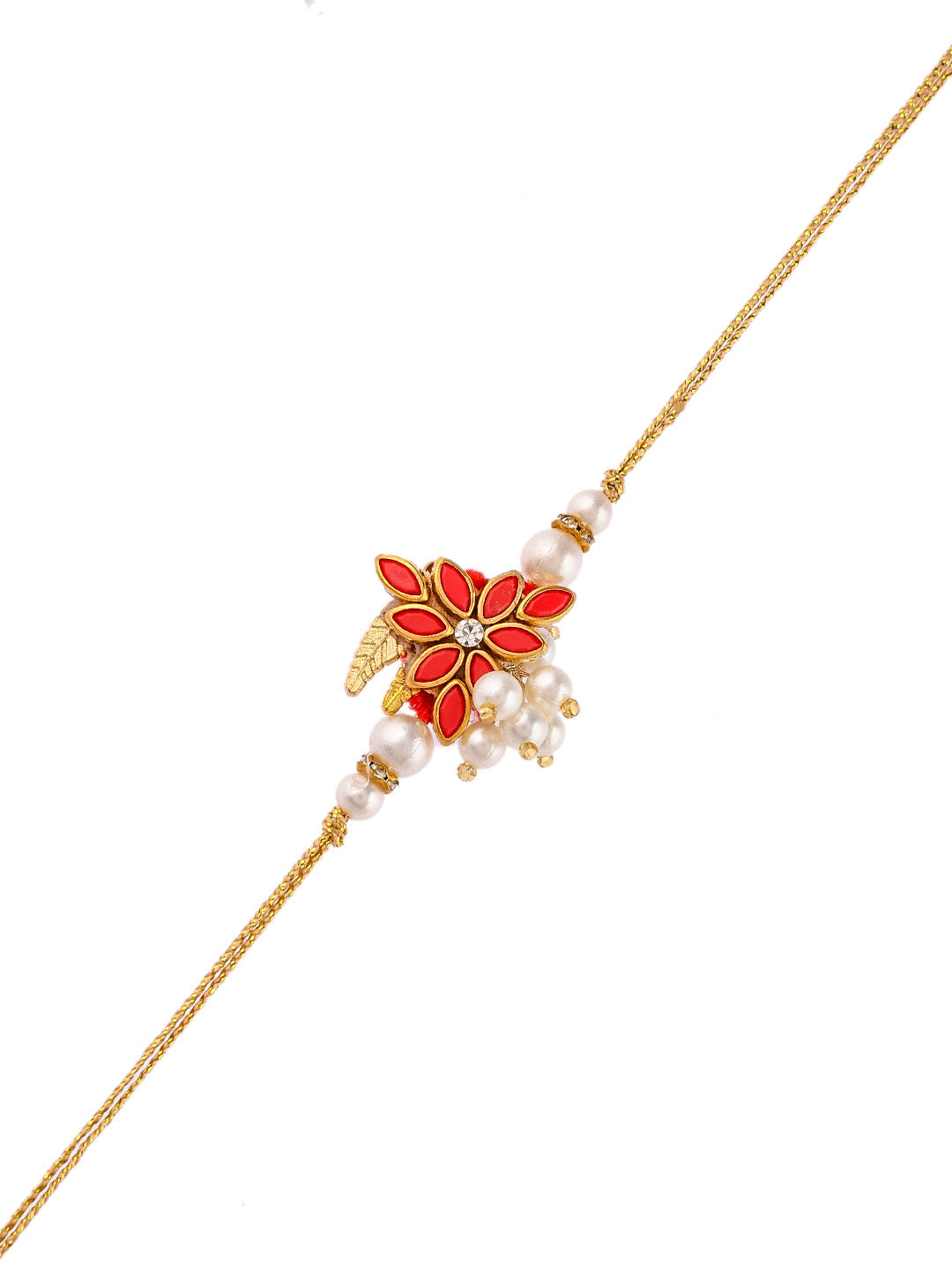 Pearl & Beads Embellished Patterned Metallic Rakhi - Only Rakhi (PRS2310)