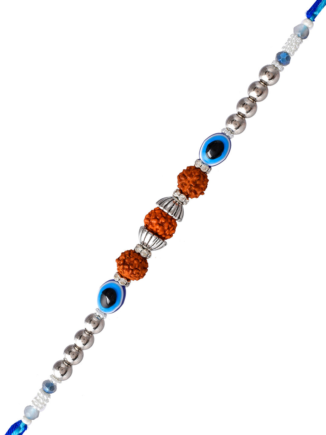 Rudrakh & Evil Eye Woven Enchanted Silver Rakhi - Only Rakhi (PRS23111)