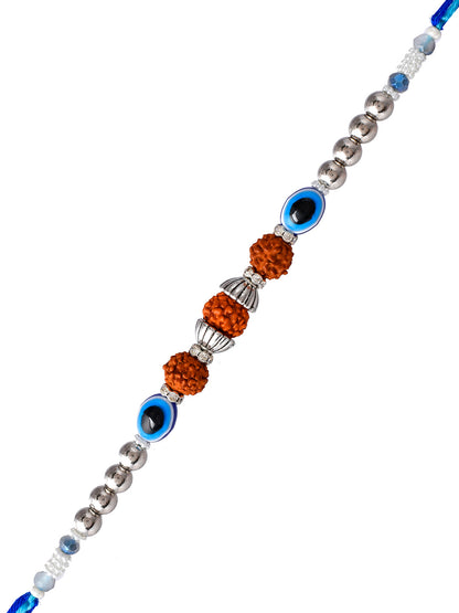 Rudrakh & Evil Eye Woven Enchanted Silver Rakhi - Only Rakhi (PRS23111)