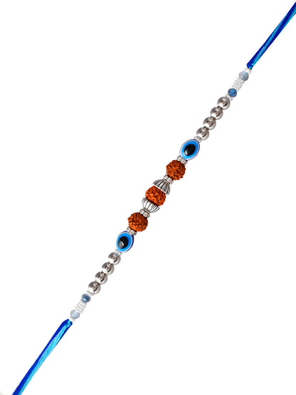 Rudrakh & Evil Eye Woven Enchanted Silver Rakhi - Only Rakhi (PRS23111)