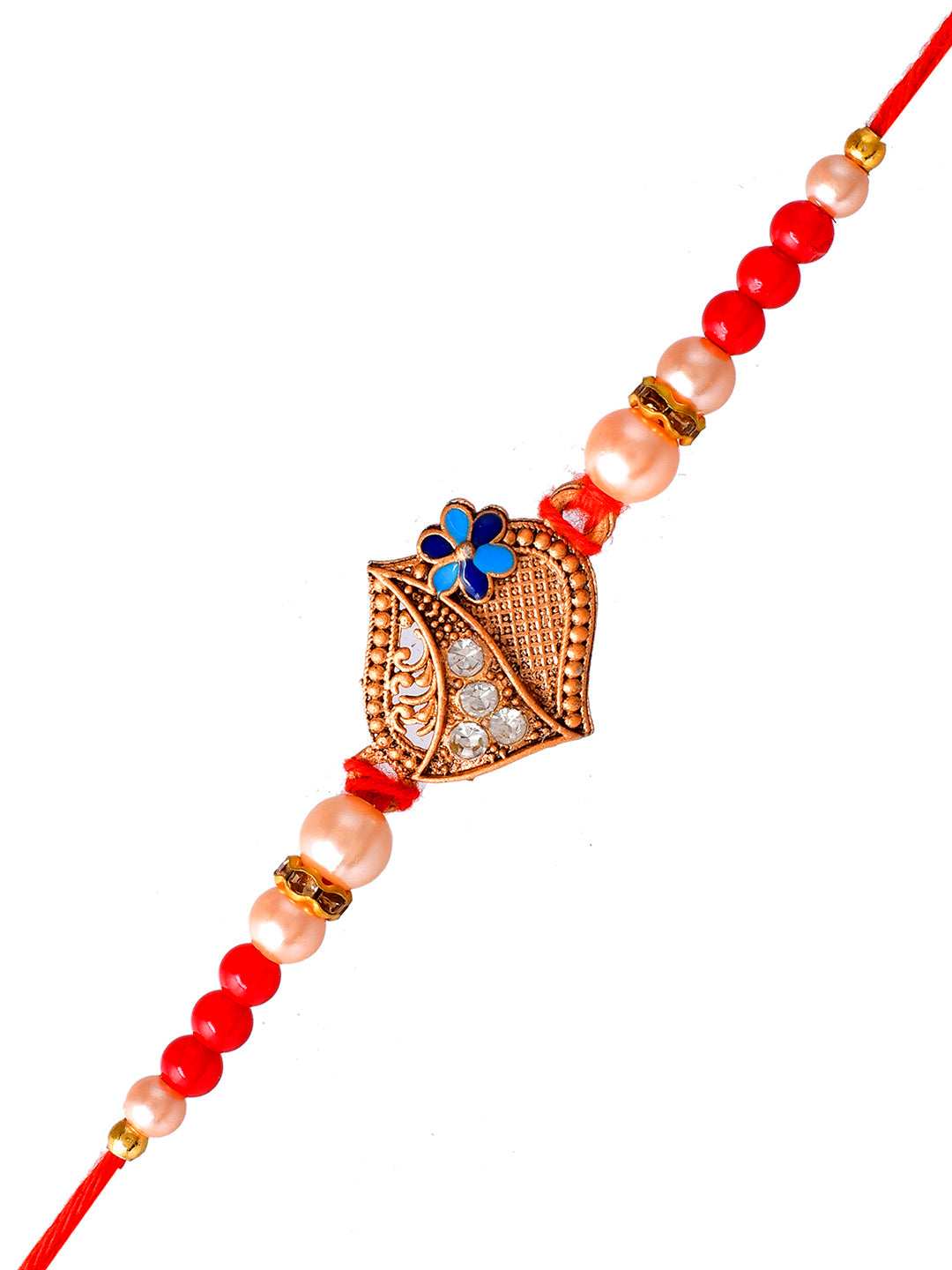 Metal Jaali Cutwork & Stone Embellished Scarlet Rakhi - Only Rakhi (PRS23112)