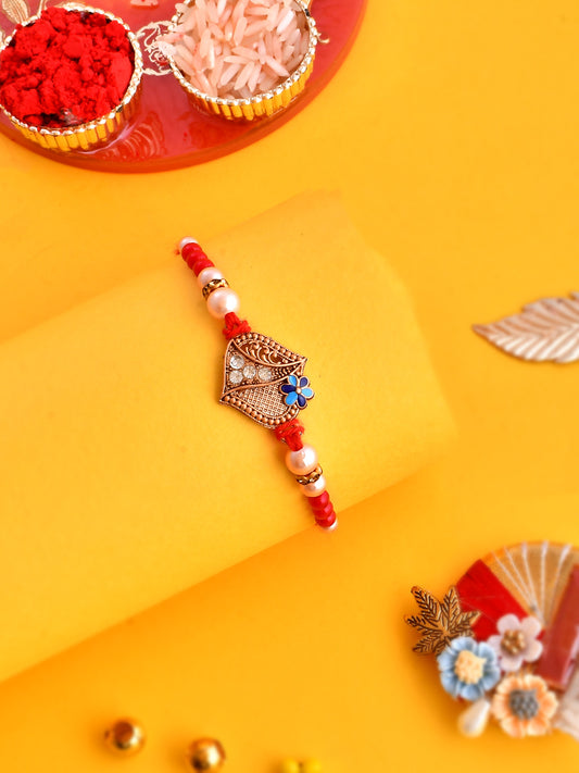 Metal Jaali Cutwork & Stone Embellished Scarlet Rakhi - Only Rakhi (PRS23112)