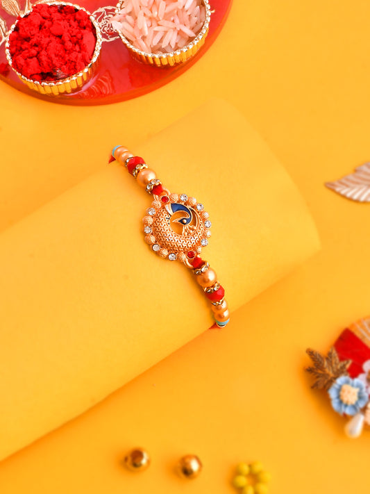 Metal Cutwork Peacock Patterned Royal Rakhi - Only Rakhi (PRS23114)