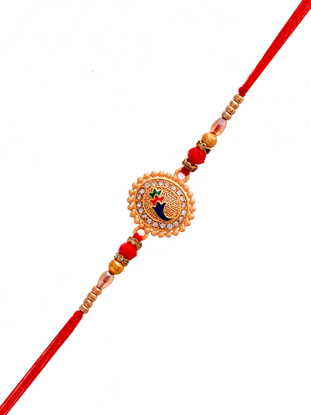 Metal Enamled & Embellished Beaded Scarlet Rakhi - Only Rakhi (PRS23115)