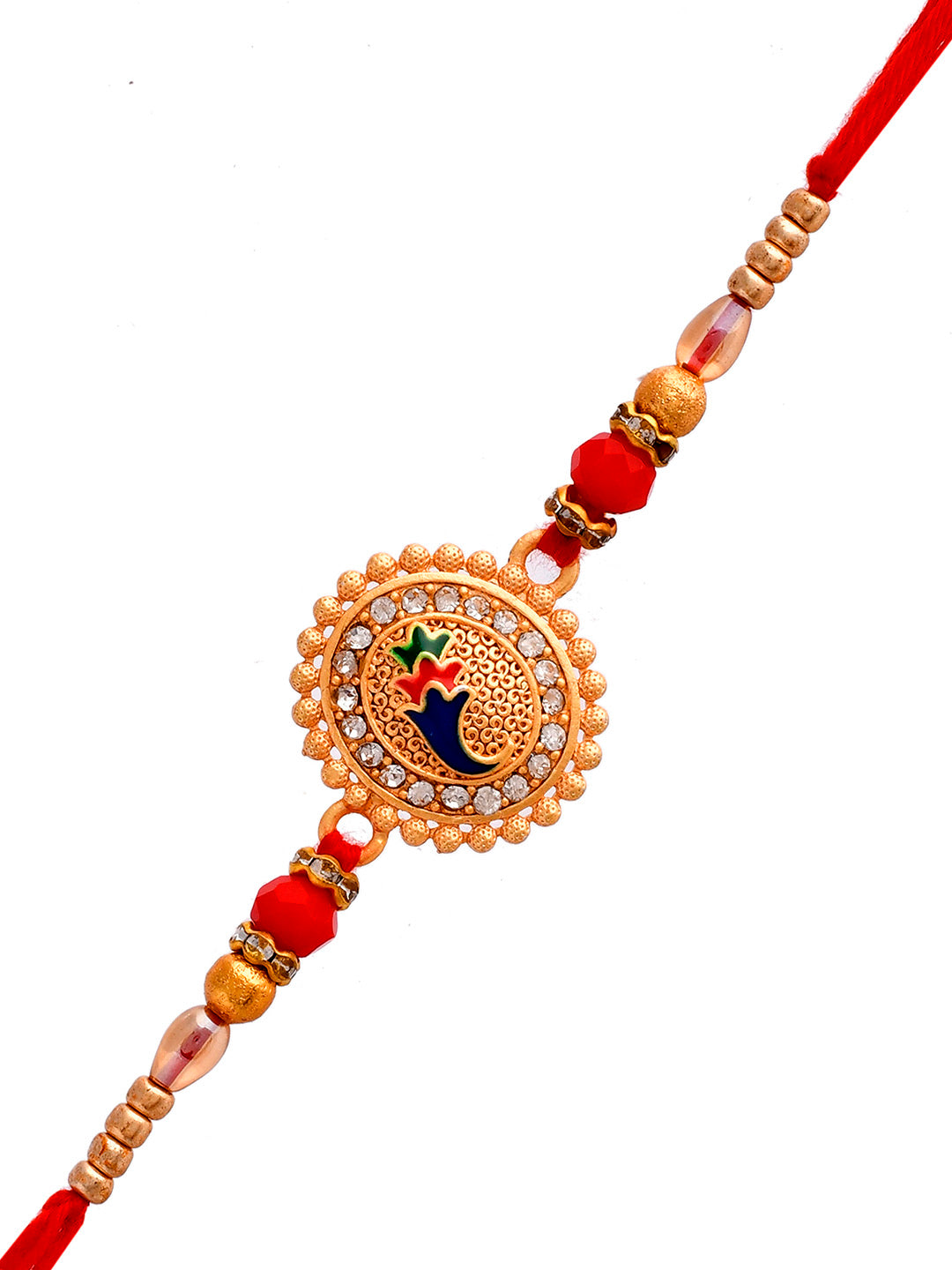 Metal Enamled & Embellished Beaded Scarlet Rakhi - Only Rakhi (PRS23115)