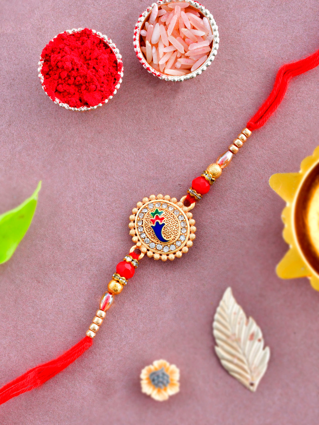 Metal Enamled & Embellished Beaded Scarlet Rakhi - Only Rakhi (PRS23115)